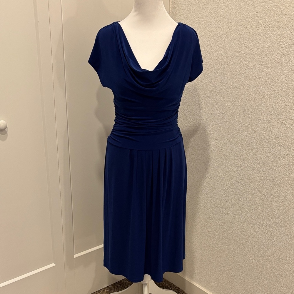 Chaps Blue Midi Dress with Cowl Neck and Dolman Cap Sleeves